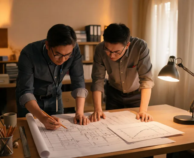 Lighting advisor reviewing drawings